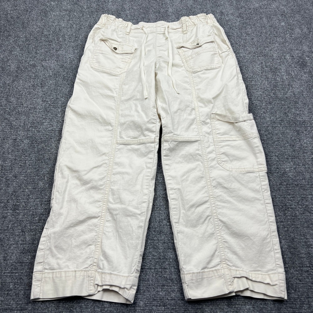 Pilcro Utility Drawstring Pocket Pants Womens Medium Cream Wide Leg Crop Cargo
